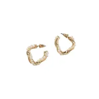 Goldtone & Faux-Pearl Twisted Hoop Earrings