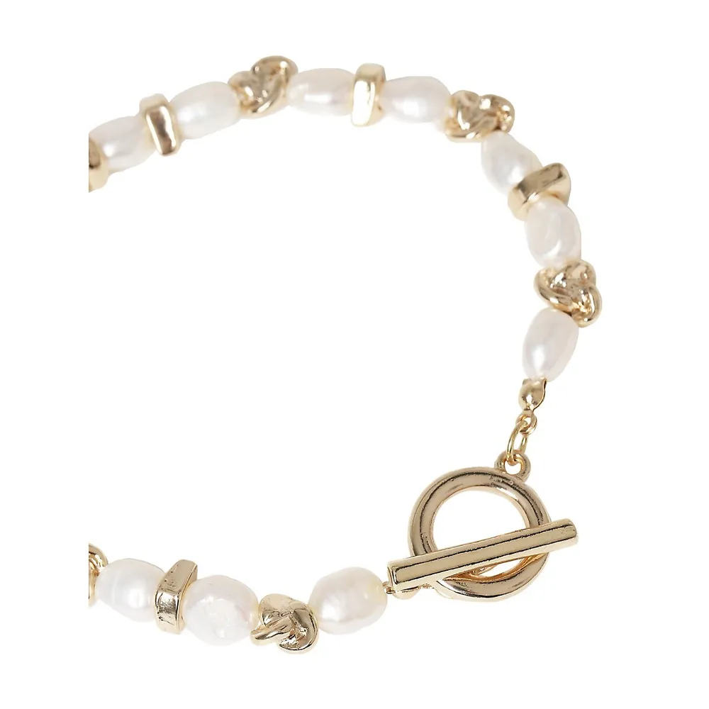 Goldtone & 5MM Freshwater Pearl Toggle Bracelet