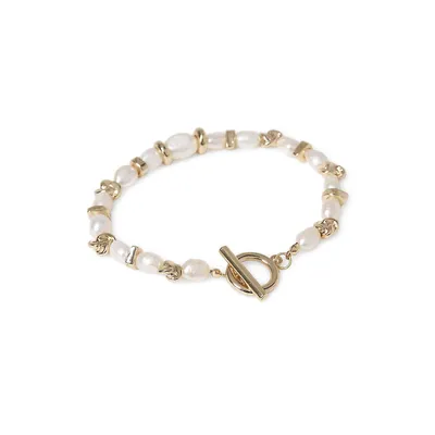 Goldtone & 5MM Freshwater Pearl Toggle Bracelet