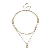 Goldtone, Crystal & 10MM Pearl Multirow Pendent Necklace