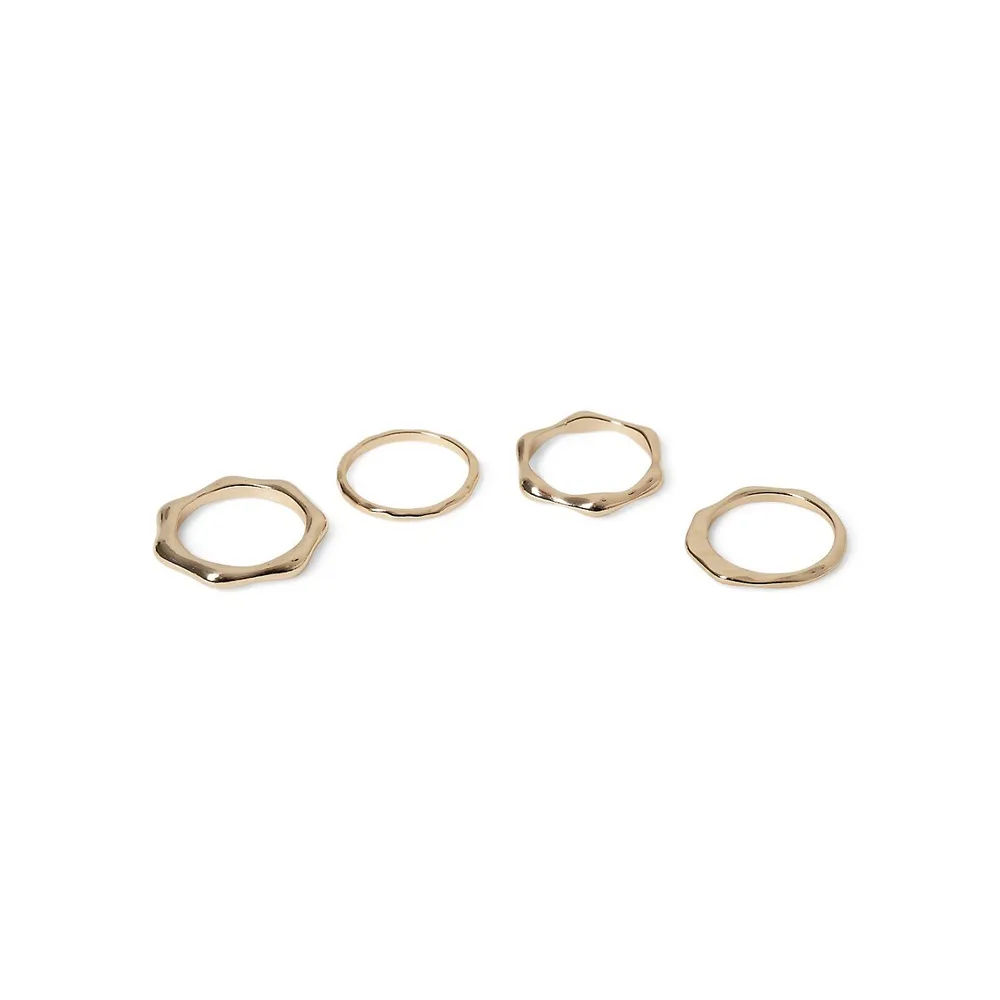 4-Piece Goldtone Mixed Molten Ring Set