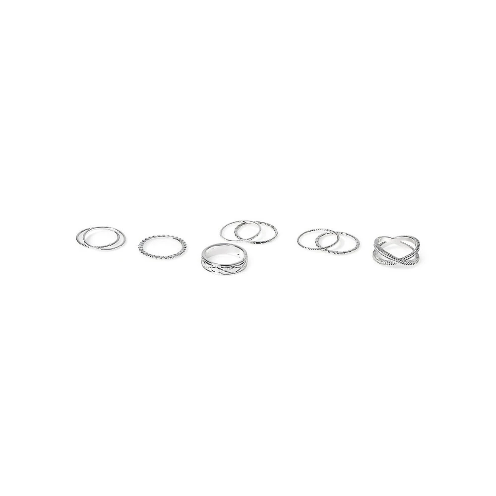 9-Piece Silvertone Stacking Ring Set