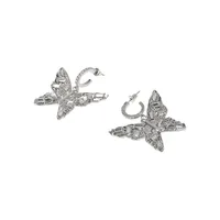 Silvertone & Crystal Butterfly Hoop Earrings