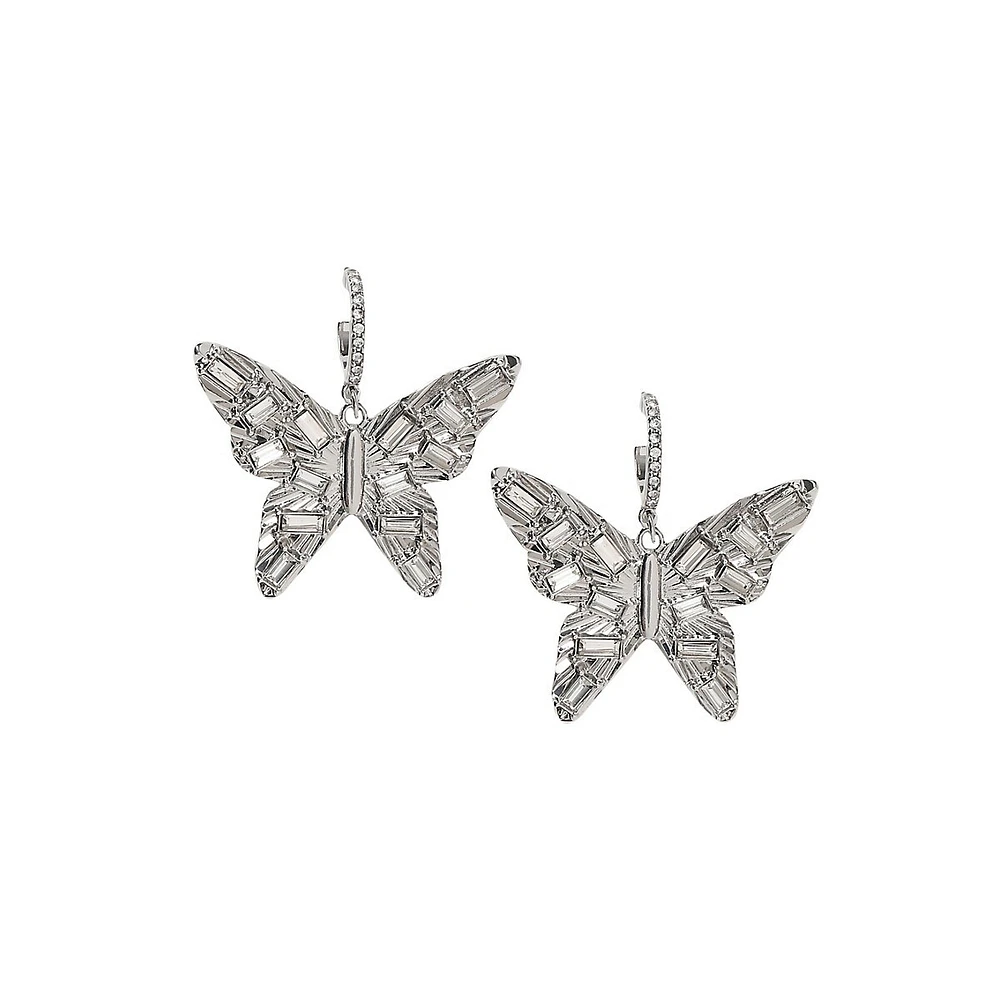 Silvertone & Crystal Butterfly Hoop Earrings