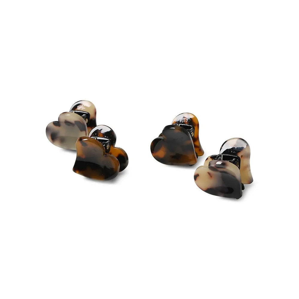 4-Piece Mini Tortoise-Shell Heart Claw Clip Set