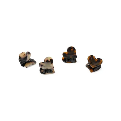 4-Piece Mini Tortoise-Shell Heart Claw Clip Set