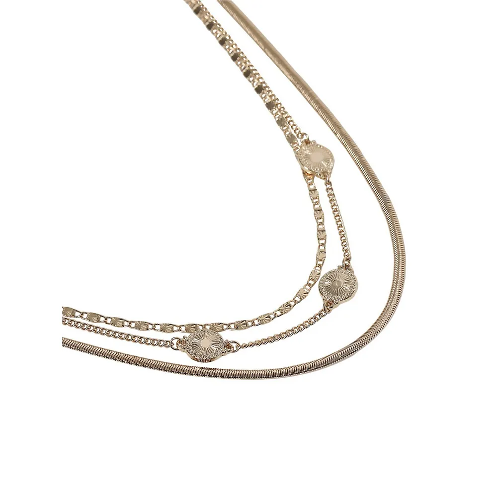 Goldtone Coin Multirow Necklace