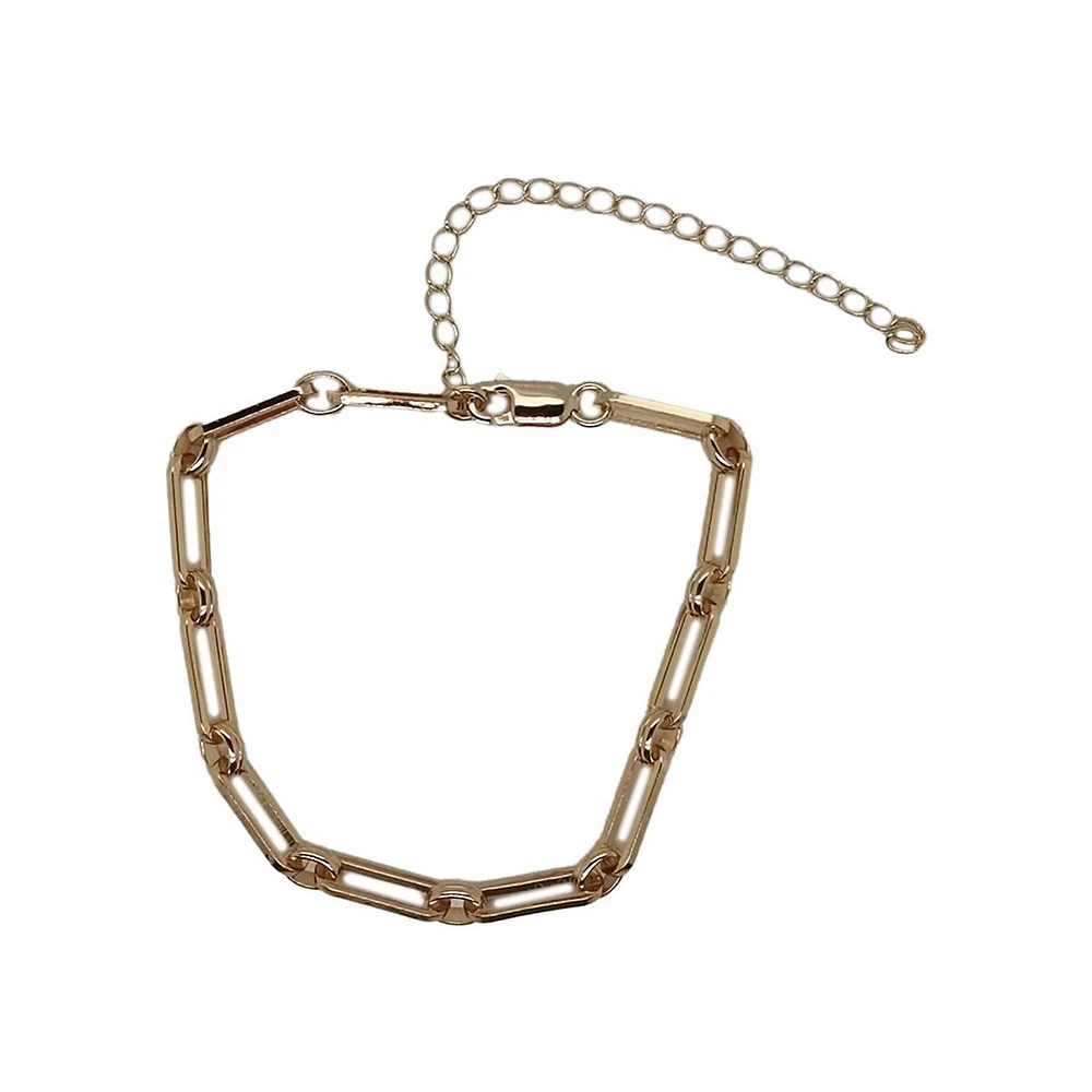 Goldtone Sterling Silver Paperclip Chain Bracelet - 7-Inch