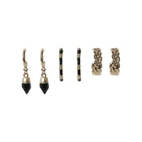 Goldtone, Semi-Precious Stone & Bead 3-Pair Earring Set