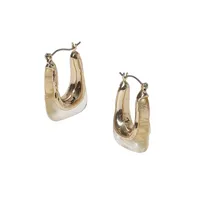 Goldtone & Glass Square Hoop Earrings