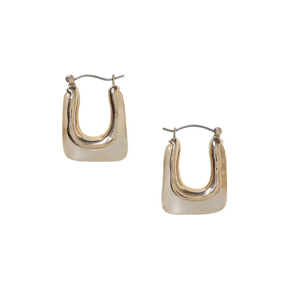 Goldtone & Glass Square Hoop Earrings