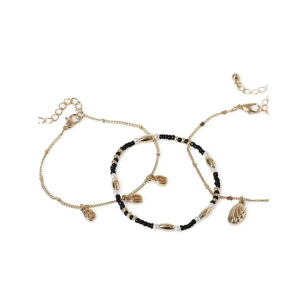 Goldtone & Bead 3-Piece Bracelet Set