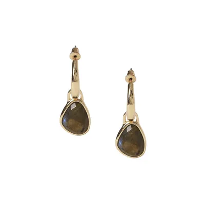 Goldtone & Malachite Huggie Drop Earrings