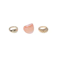 Goldtone & Glass 3-Piece Ring Set