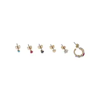 6-Pair Goldtone Crystal Stud and Hoop Earrings Set