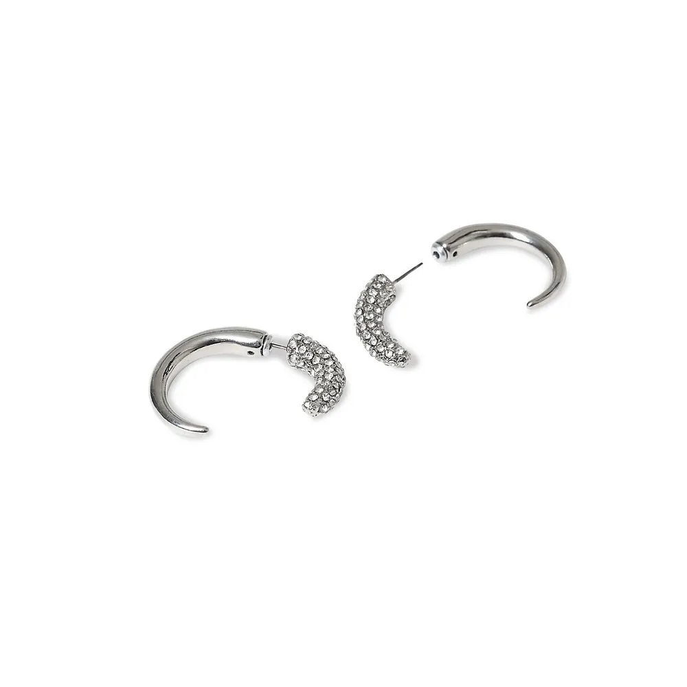 Silvertone and Pavé Front-Back Earrings