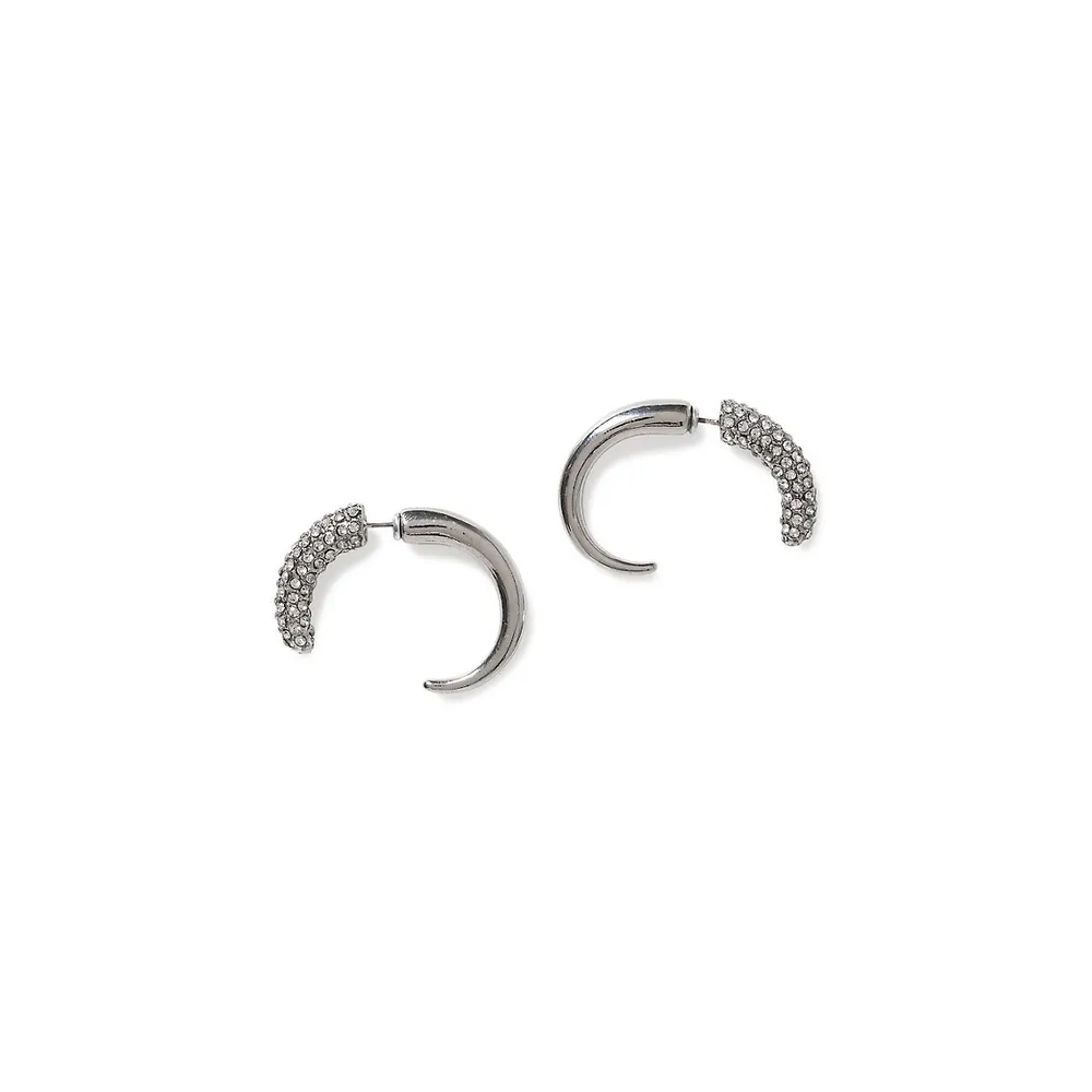Silvertone and Pavé Front-Back Earrings