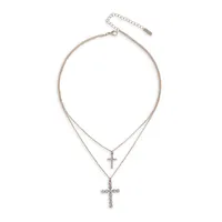 Goldtone and Crystal Cross Multi-Row Necklace