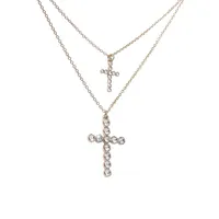 Goldtone and Crystal Cross Multi-Row Necklace
