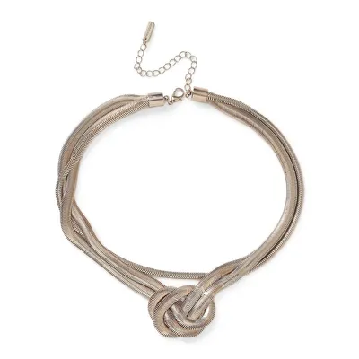 Collier ras-de-cou doré à chaînes serpent rabattues avec nœud