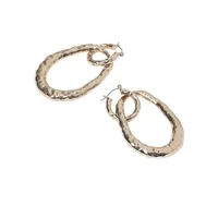 Goldtone Molten Large Double Circle Drop Earrings