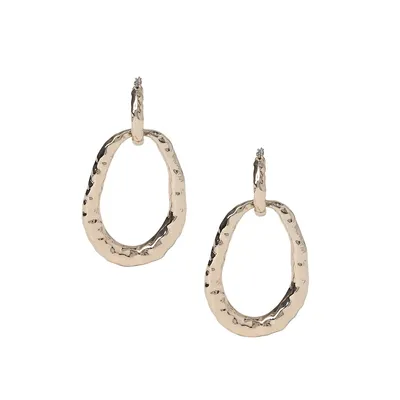 Goldtone Molten Large Double Circle Drop Earrings