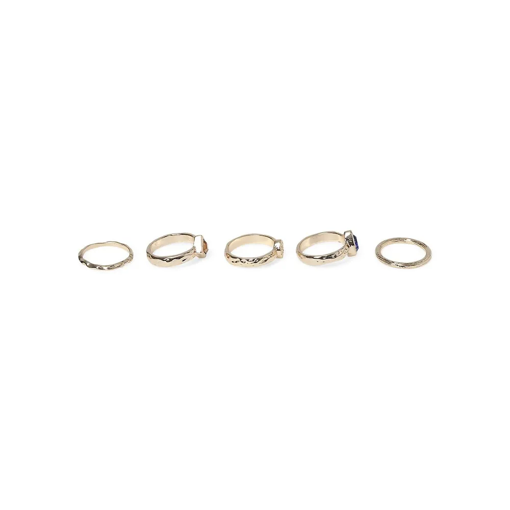 5-Piece Goldtone & Stone Ring Set