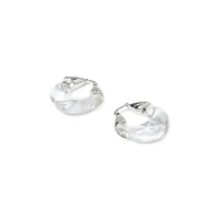 Silvertone & Clear Glass Twist Hoops