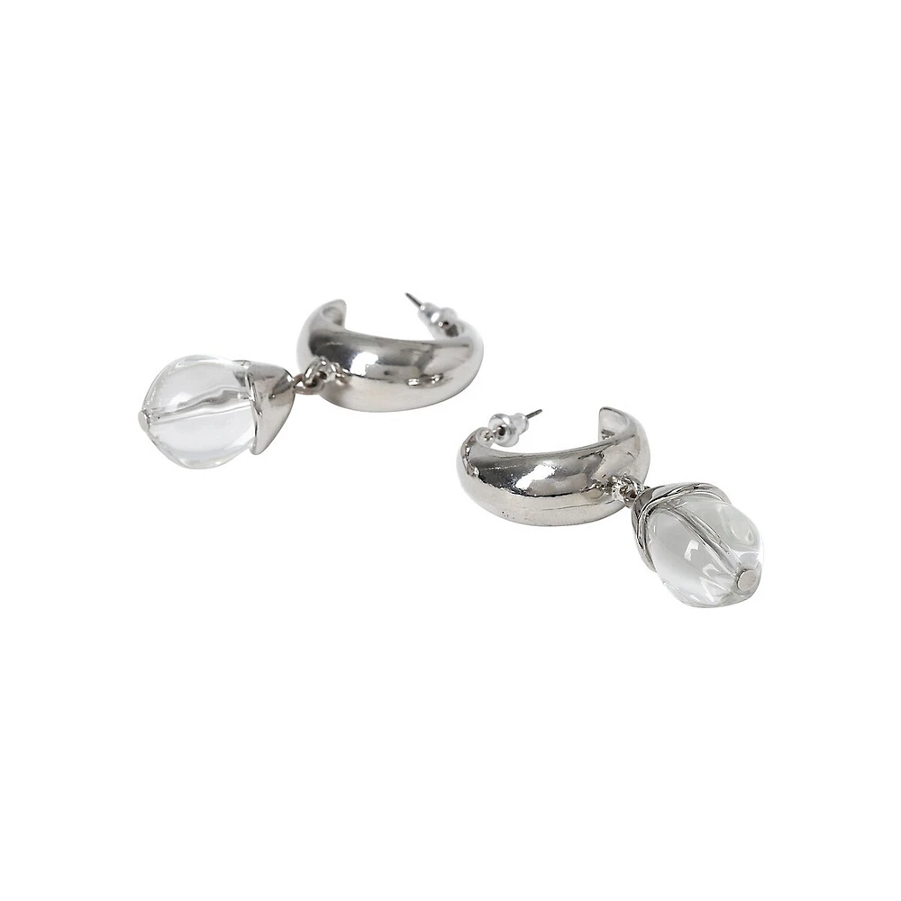 Silvertone & Clear Bead Drop Earrrings
