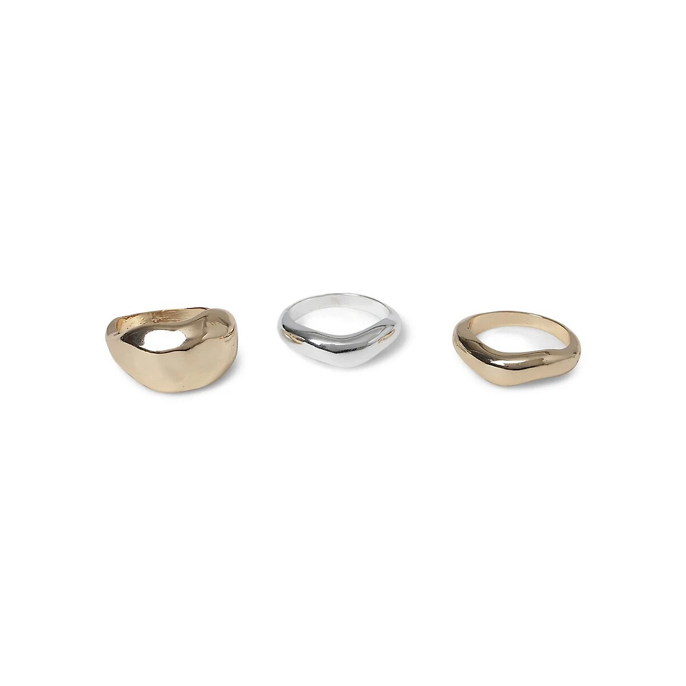 Smooth Mixed Metal 3-Piece Ring Set