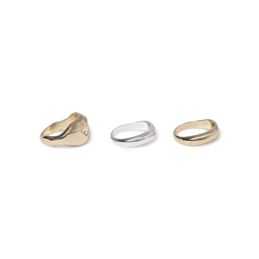 Smooth Mixed Metal 3-Piece Ring Set