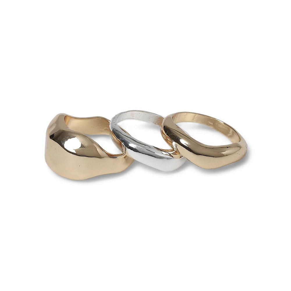 Smooth Mixed Metal 3-Piece Ring Set