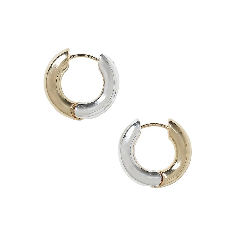 Mixed Metal Half-Hoop Huggie Earrings