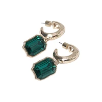 Goldtone & Green Stone Huggie-Hoop Drop Earrings