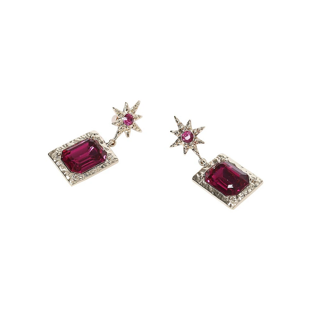 Goldtone Fuschia Celestial Stone Drop Earrings