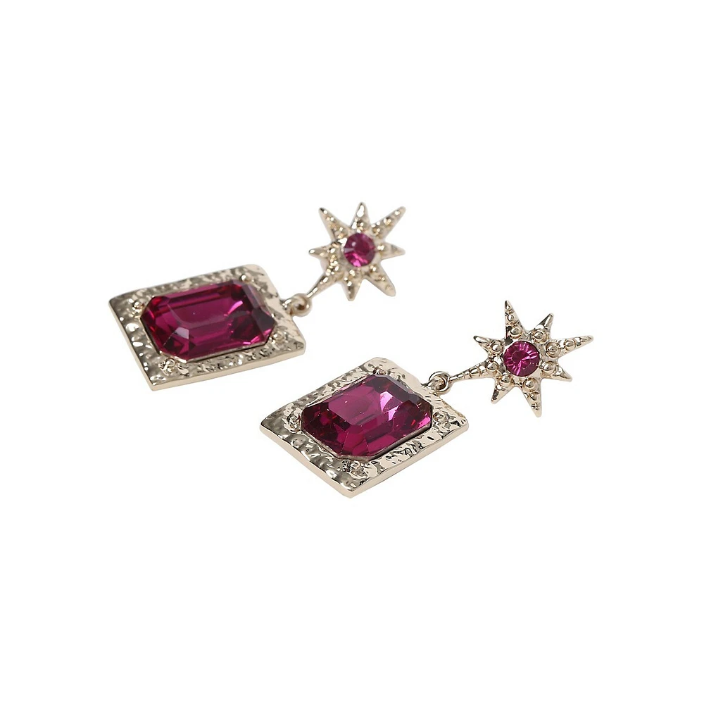 Goldtone Fuschia Celestial Stone Drop Earrings