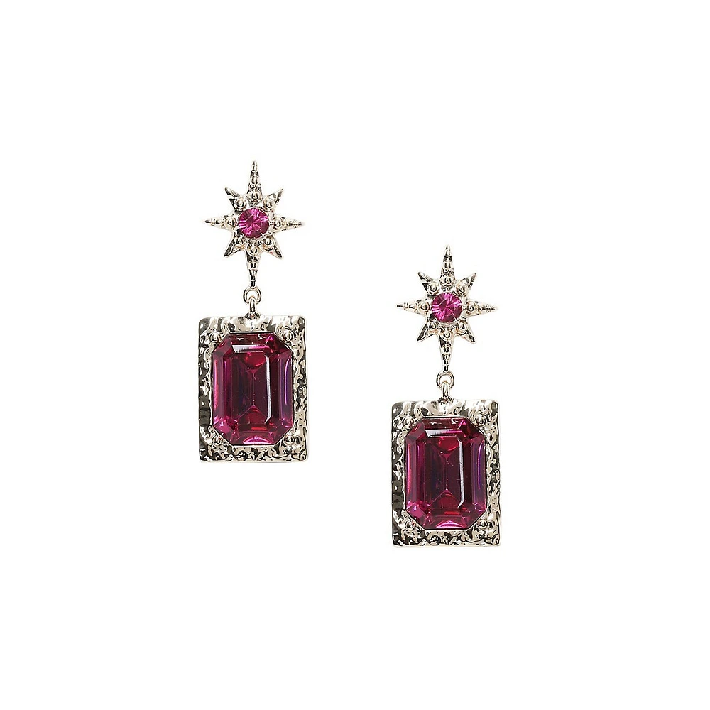 Goldtone Fuschia Celestial Stone Drop Earrings