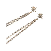 Goldtone & Rhinestone Star-Top Linear Earrings