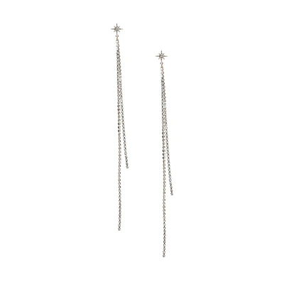 Goldtone & Rhinestone Star-Top Linear Earrings