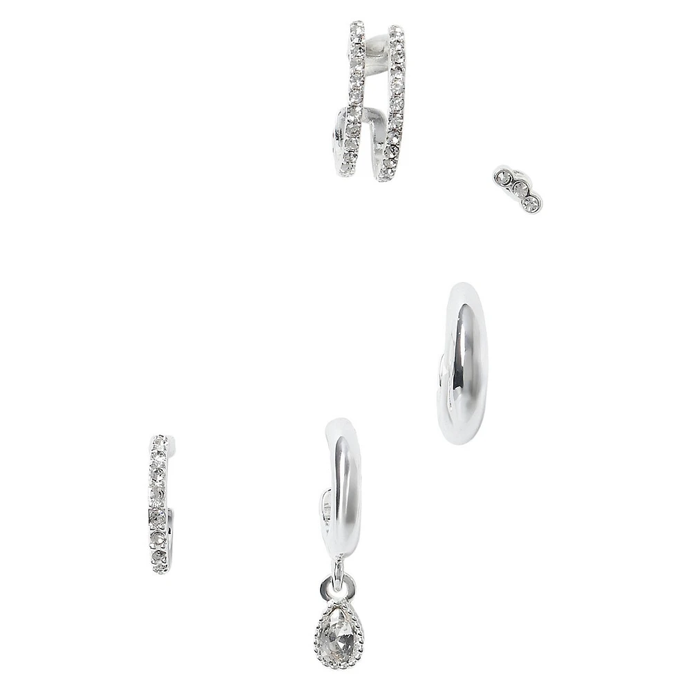 5-Pair Silvertone Mix Ear Party Earrings Set