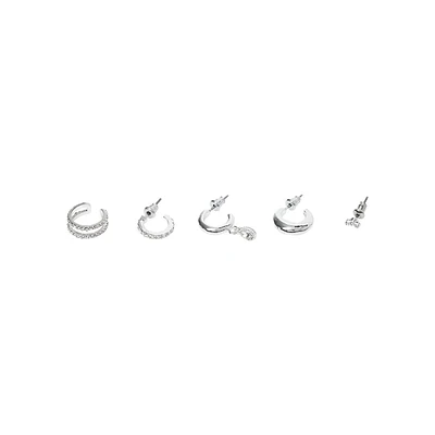 5-Pair Silvertone Mix Ear Party Earrings Set