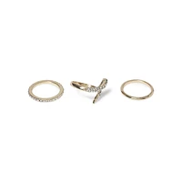 Goldtone & Pavé Rhinestone 3-Piece Snake Ring Set