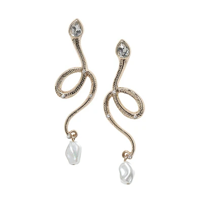 Goldtone & Faux Pearl Snake Linear Earrings
