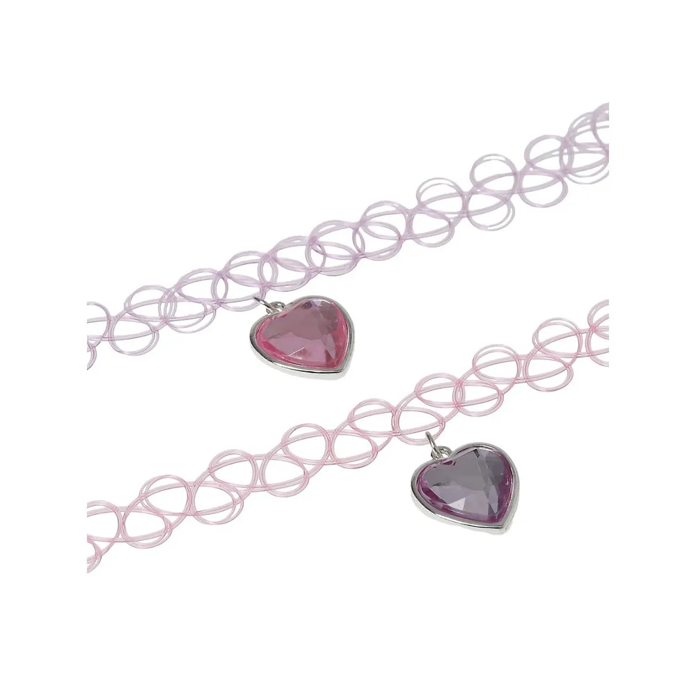 Kid's 2-Piece Heart Pendant Tattoo Chokers