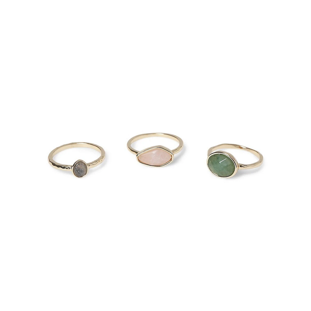 Set Of 3 Goldtone and Stone Rings