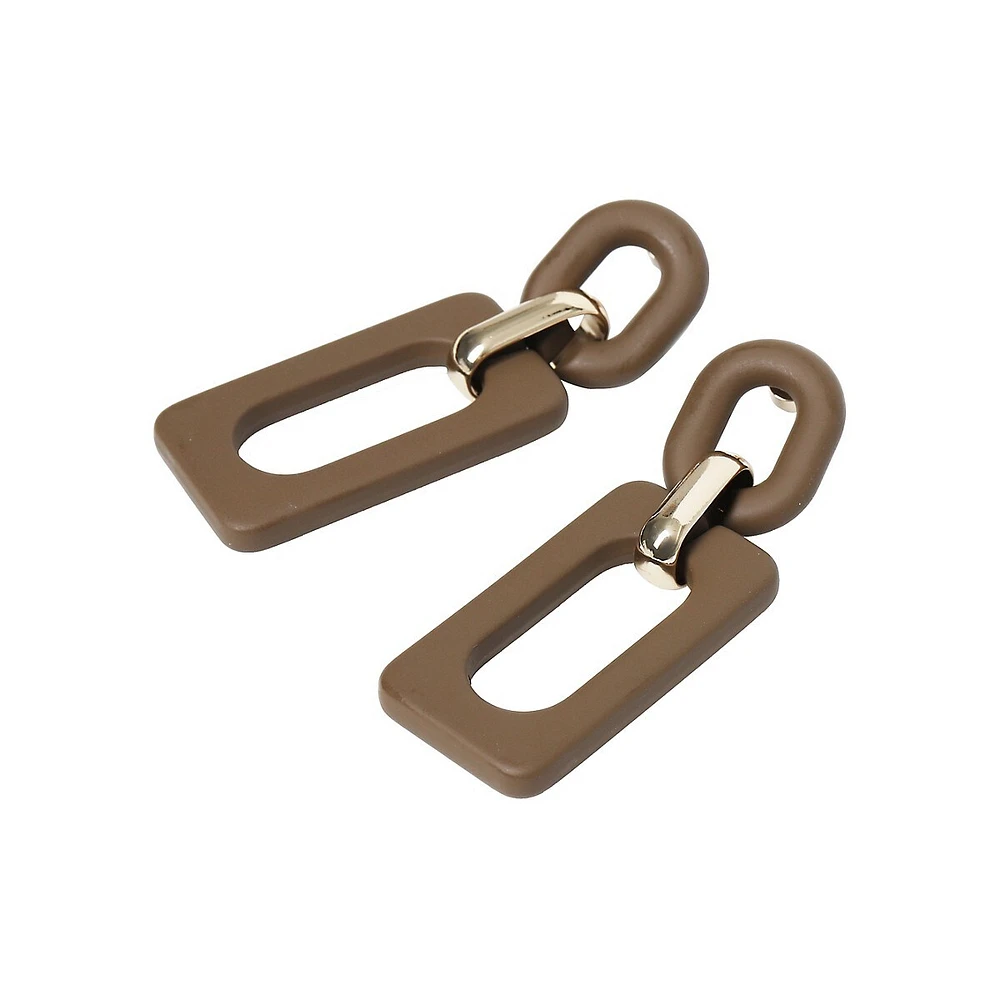 Brown Powder Interlock Drop Earrings