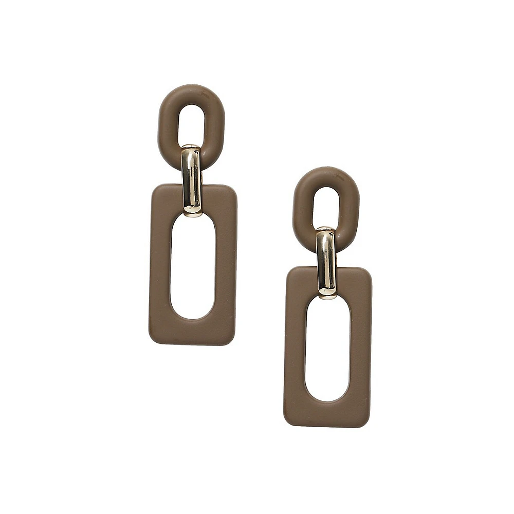 Brown Powder Interlock Drop Earrings