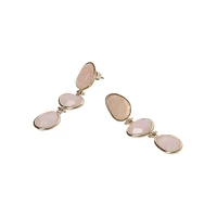 Pink Quartz 3-Stone Drop Earrings