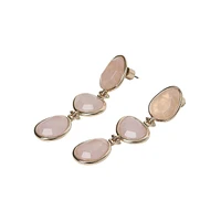 Pink Quartz 3-Stone Drop Earrings