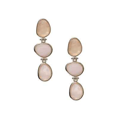 Pink Quartz 3-Stone Drop Earrings